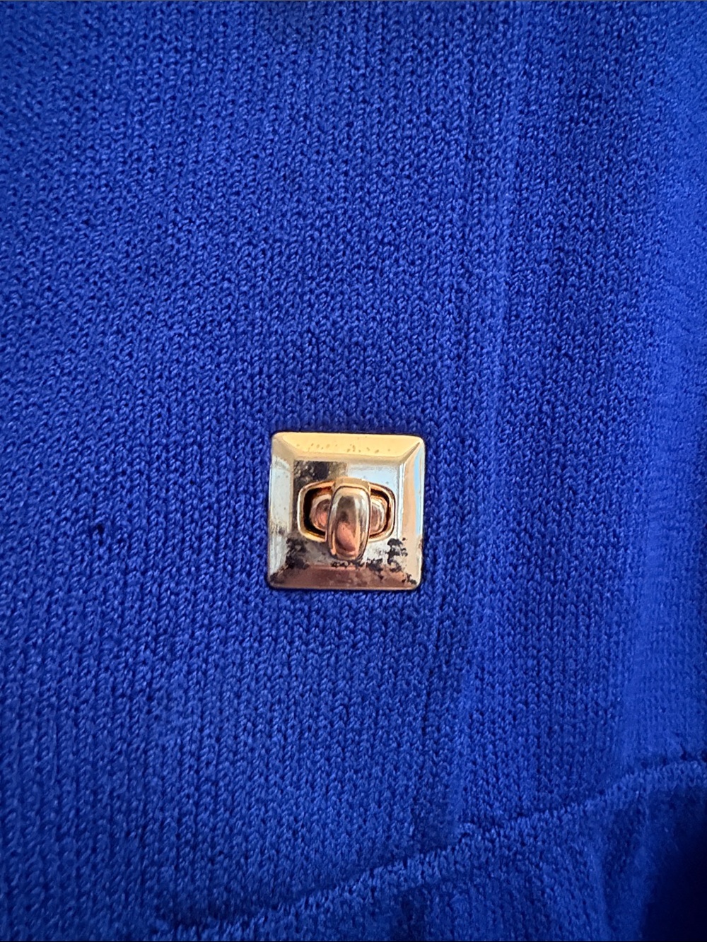 St. John Vintage Cobalt Blue Long Sleeve Sheath stretch knit Dress Gold Buttons - Picture 4 of 7